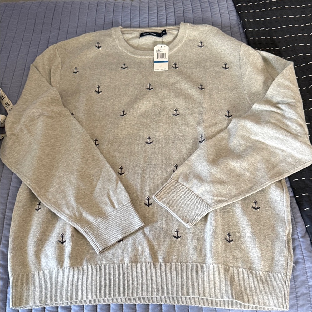 Nautica Light Gray Anchor Crewneck Sweater